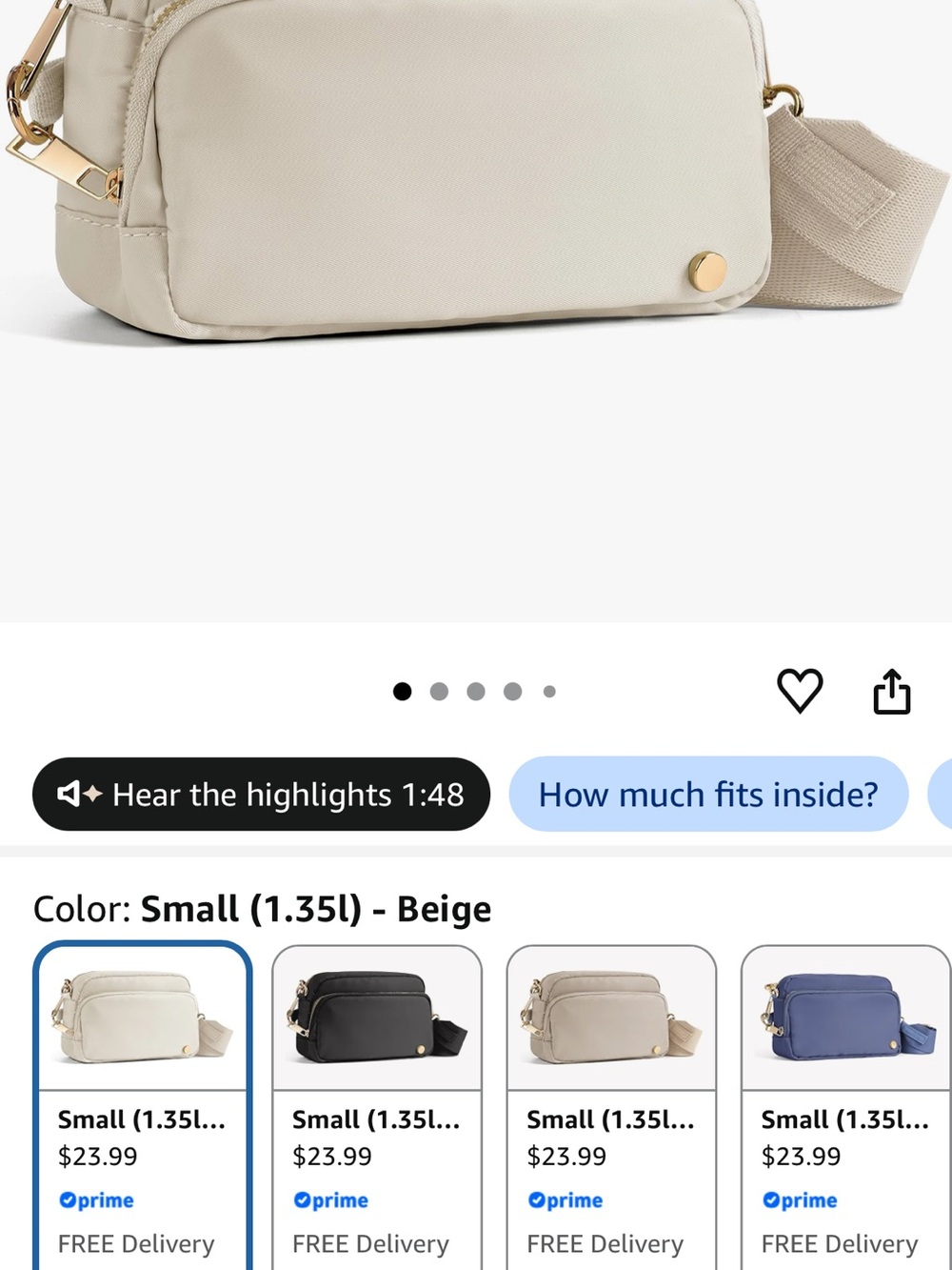 Amazon Beige Crossbody Camera Bag with Gold Accents